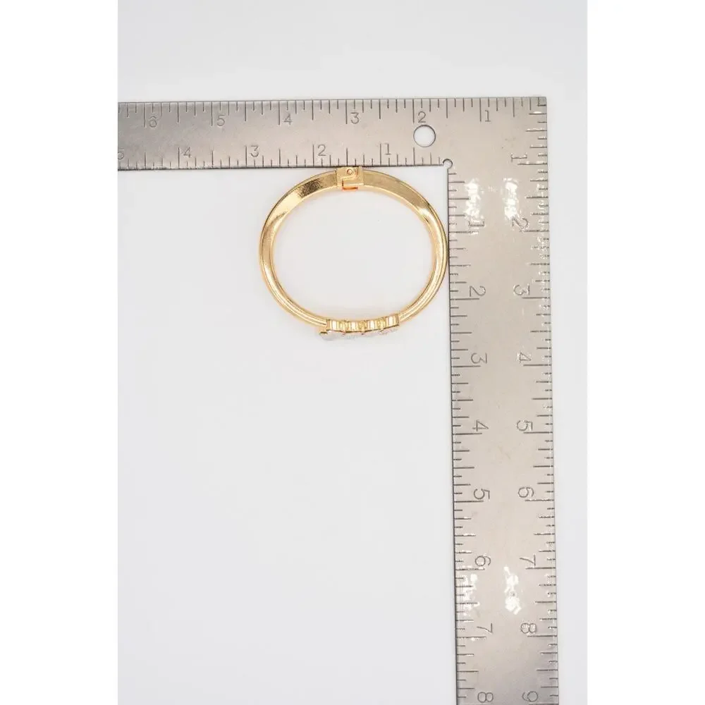 Hinged Bangle Bracelet Shiny Rhinestone Crystal Sparkling Gold Tone Bin8